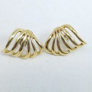 Vintage Monet Gold Tone Wavy Design Stud Earrings, Retro 90s Style, Estate